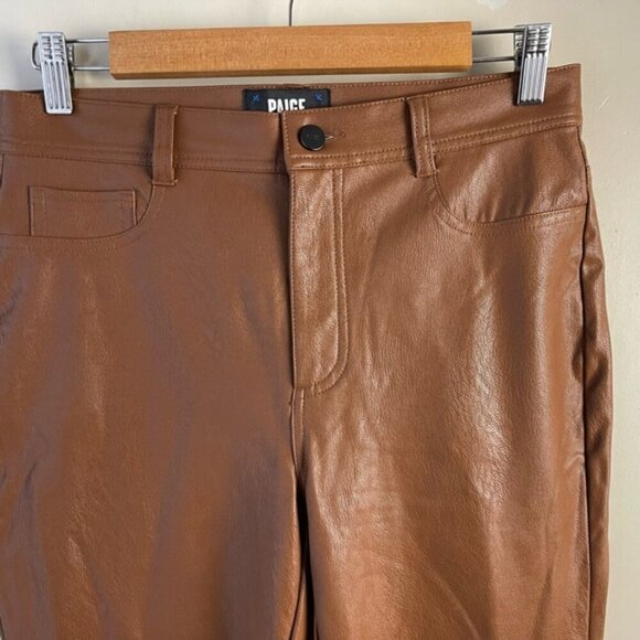 Paige Claudine Ankle Flare Jeans Faux Leather in Dark Argan size 28 NWOT - Picture 7 of 15